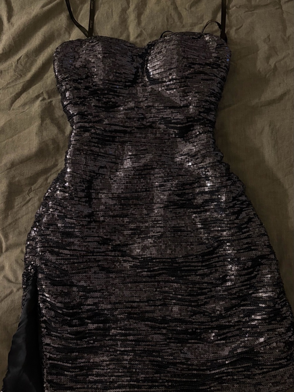 La Femme Black Sequin Strapless Bodycon Dress